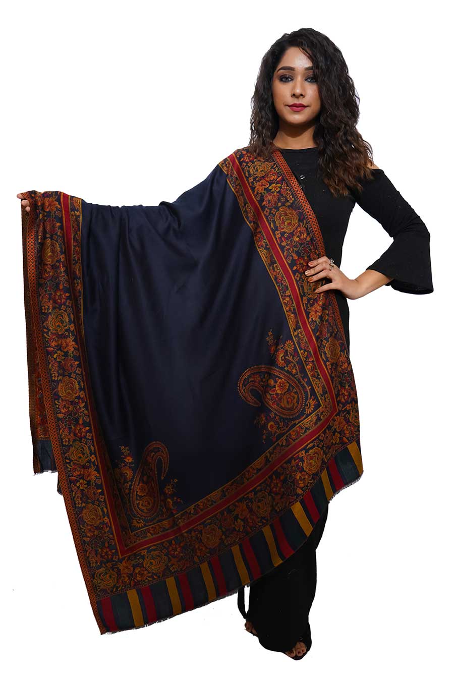 Kashmiri Kani Work Blue Pashmina Shawl