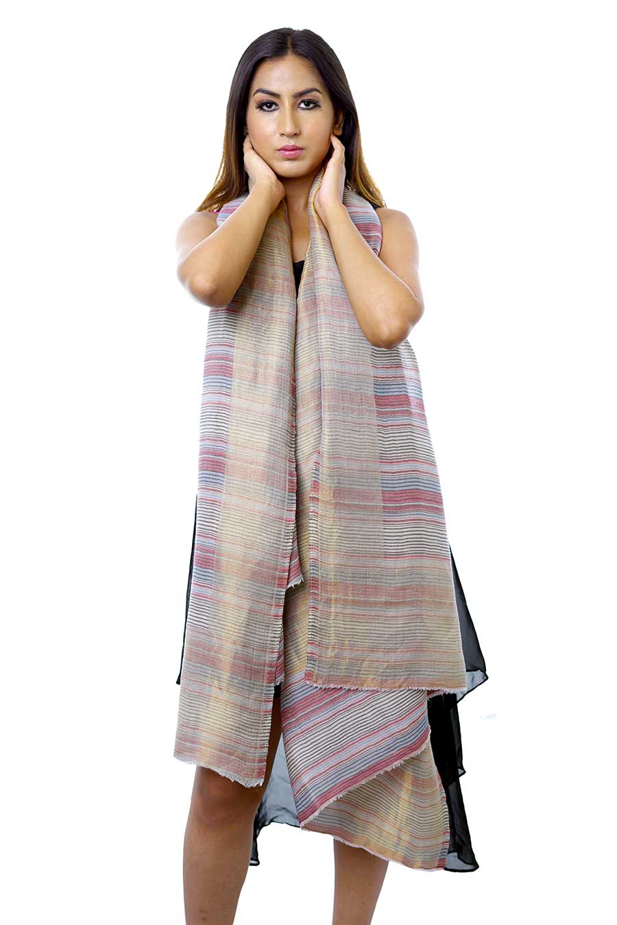 Multicolor Stripes Zari Wool Silk Shawl