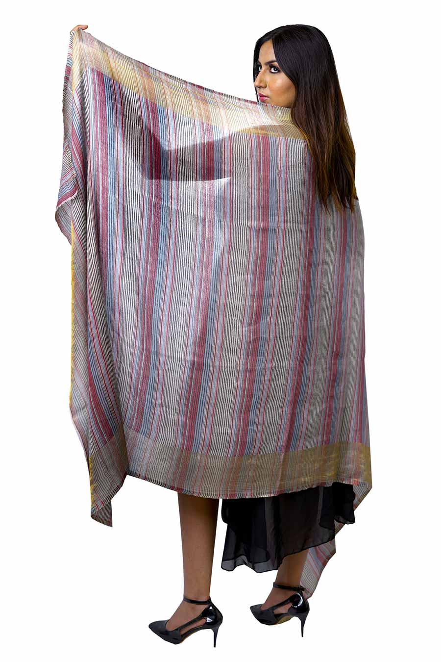 Multicolor Stripes Zari Wool Silk Shawl