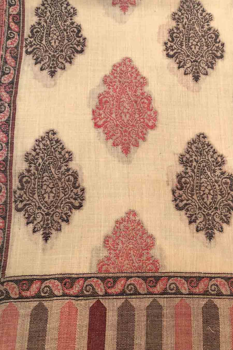 Beige Jaquard Merino Wool Shawl