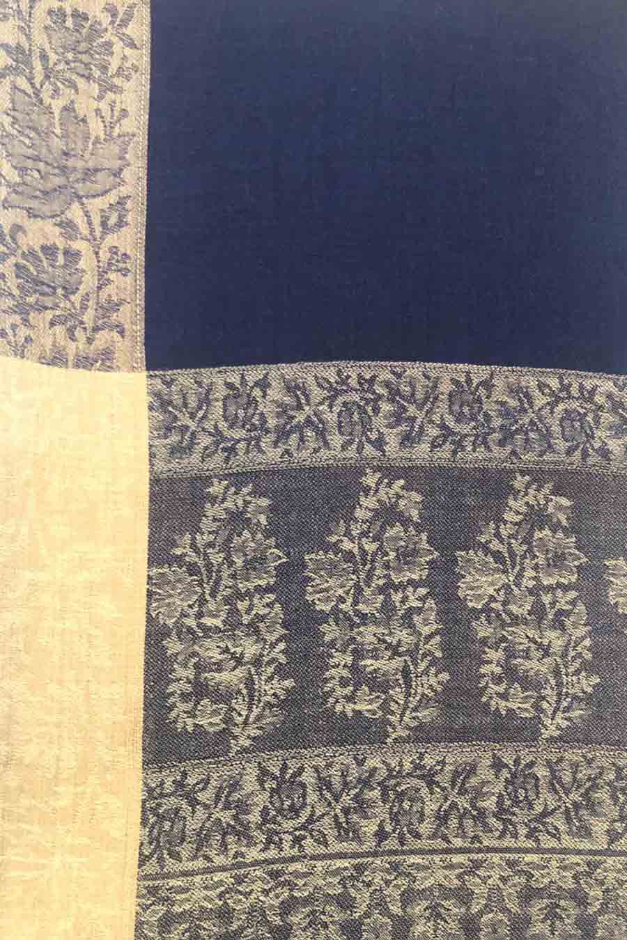 Melange Woven Blue Merino Wool Shawl
