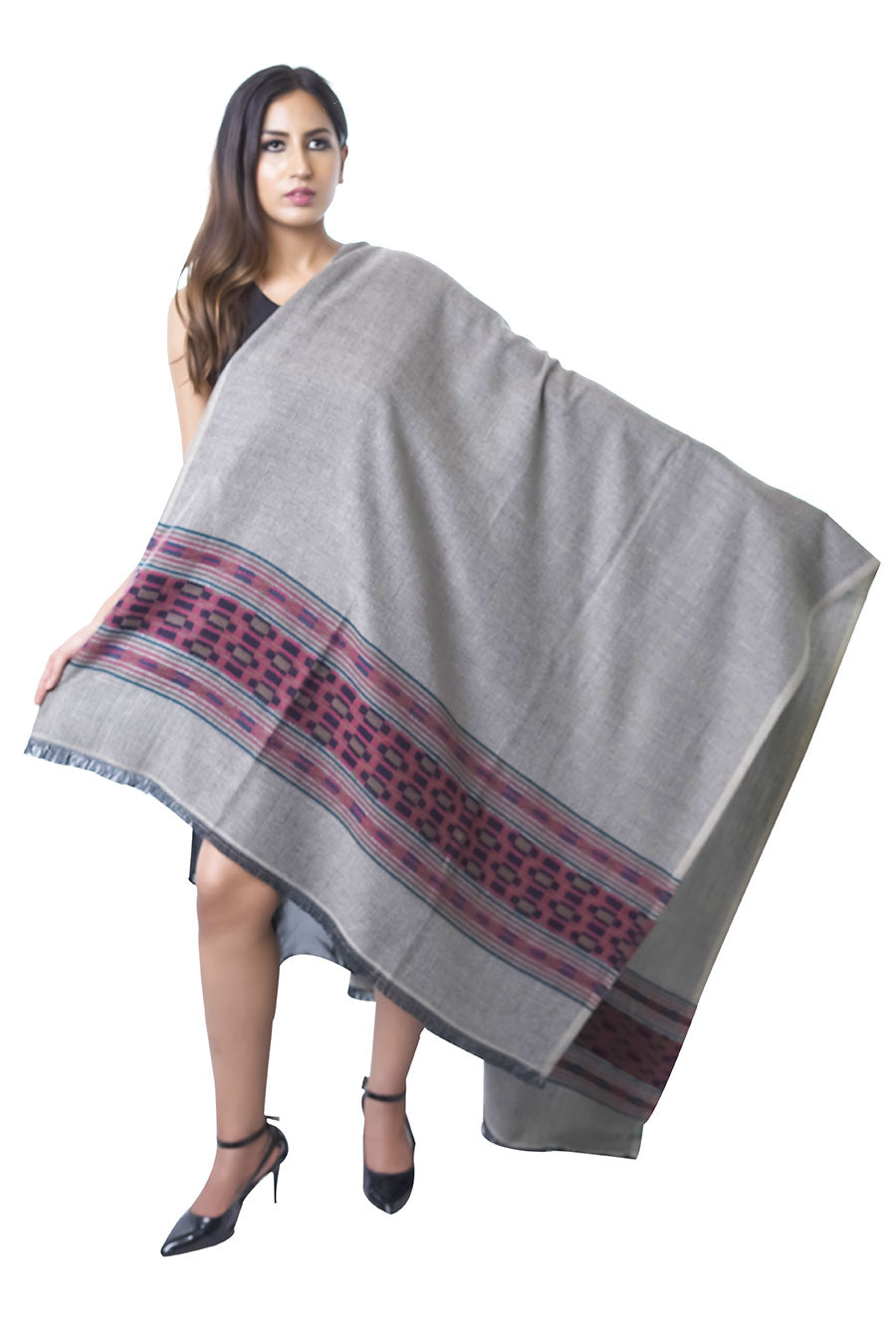 Kullu Design Woven Grey Woolen Shawl