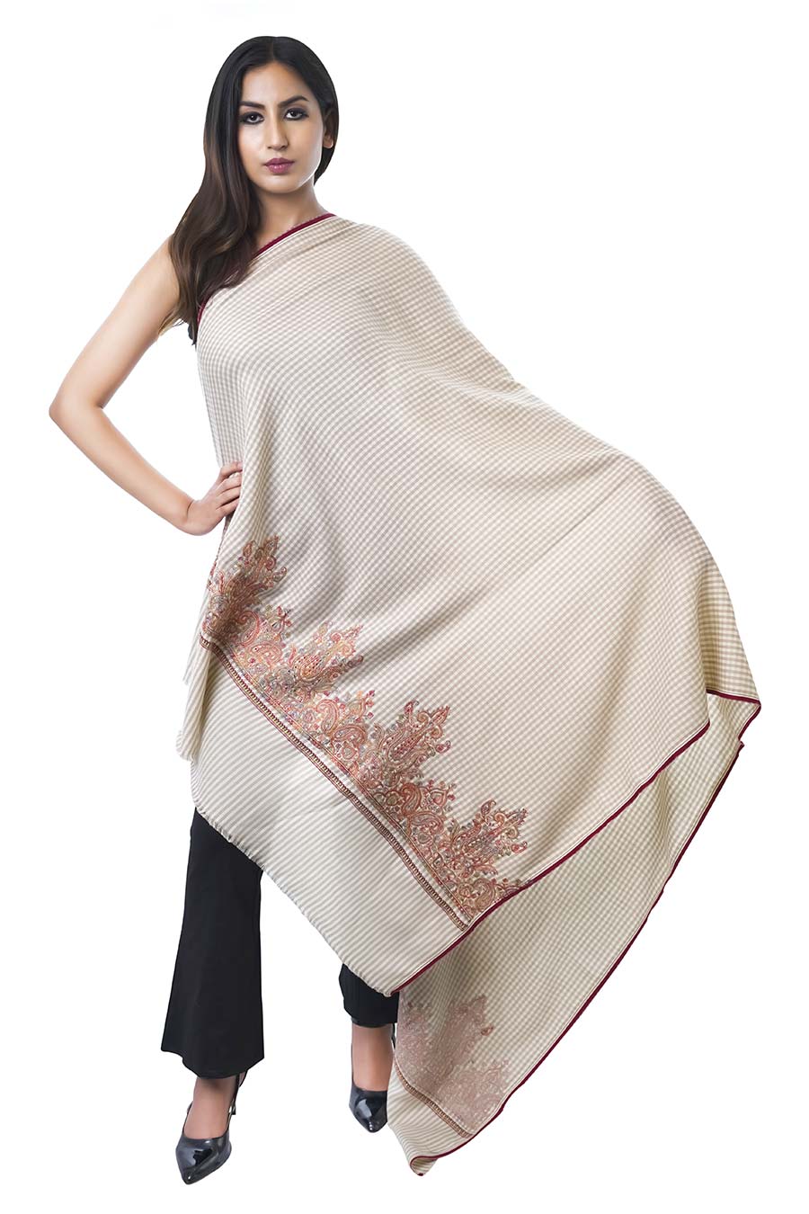 Beige Kashmiri Embroidery Pashmina Shawl