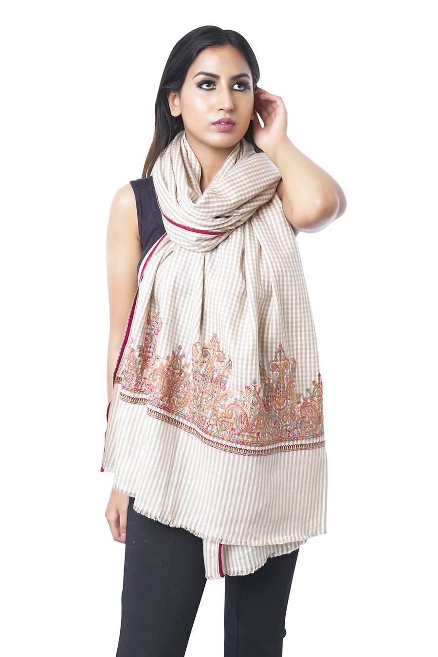 Beige Kashmiri Embroidery Pashmina Shawl