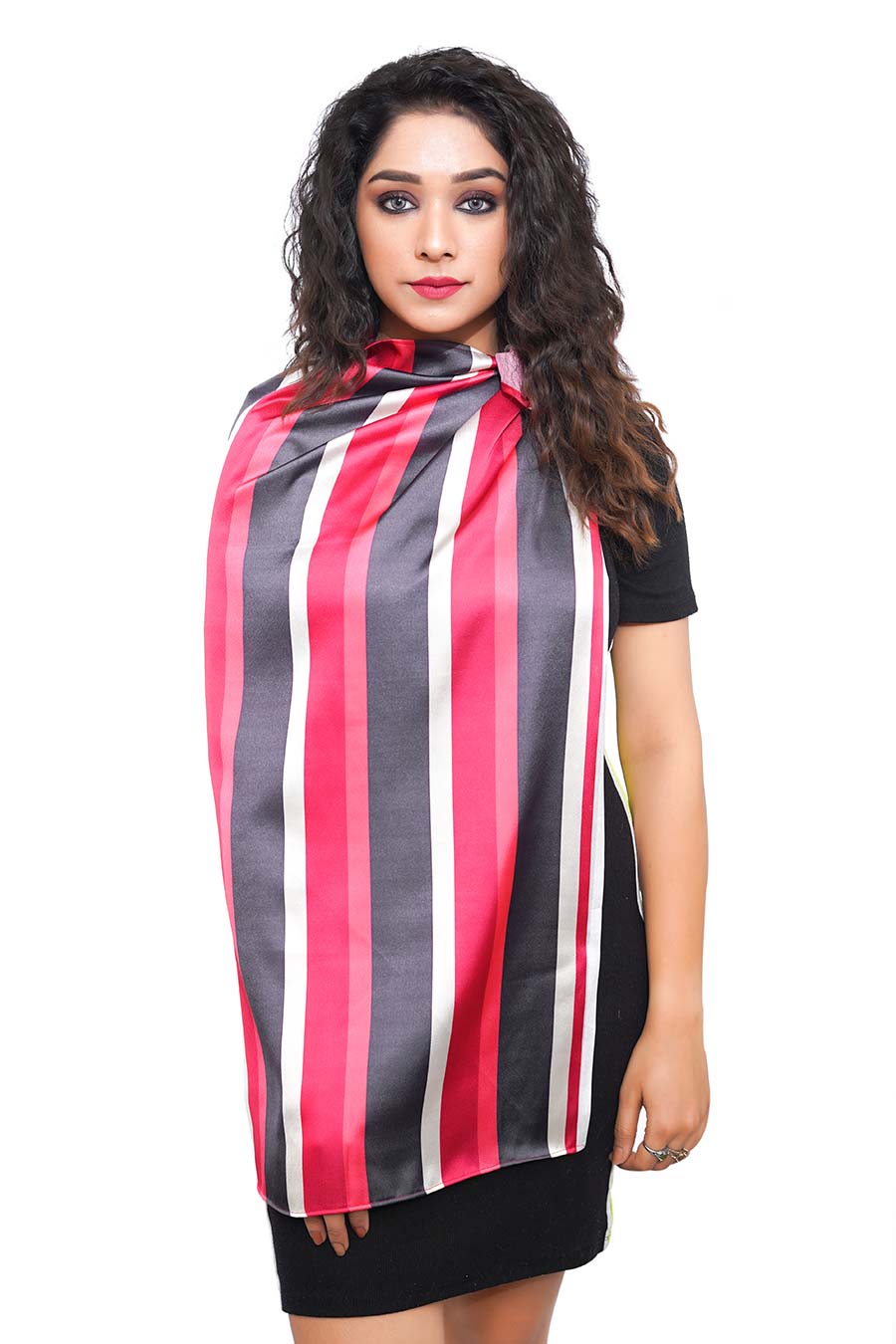 Silk Satin Bold Stripes Print Scarf