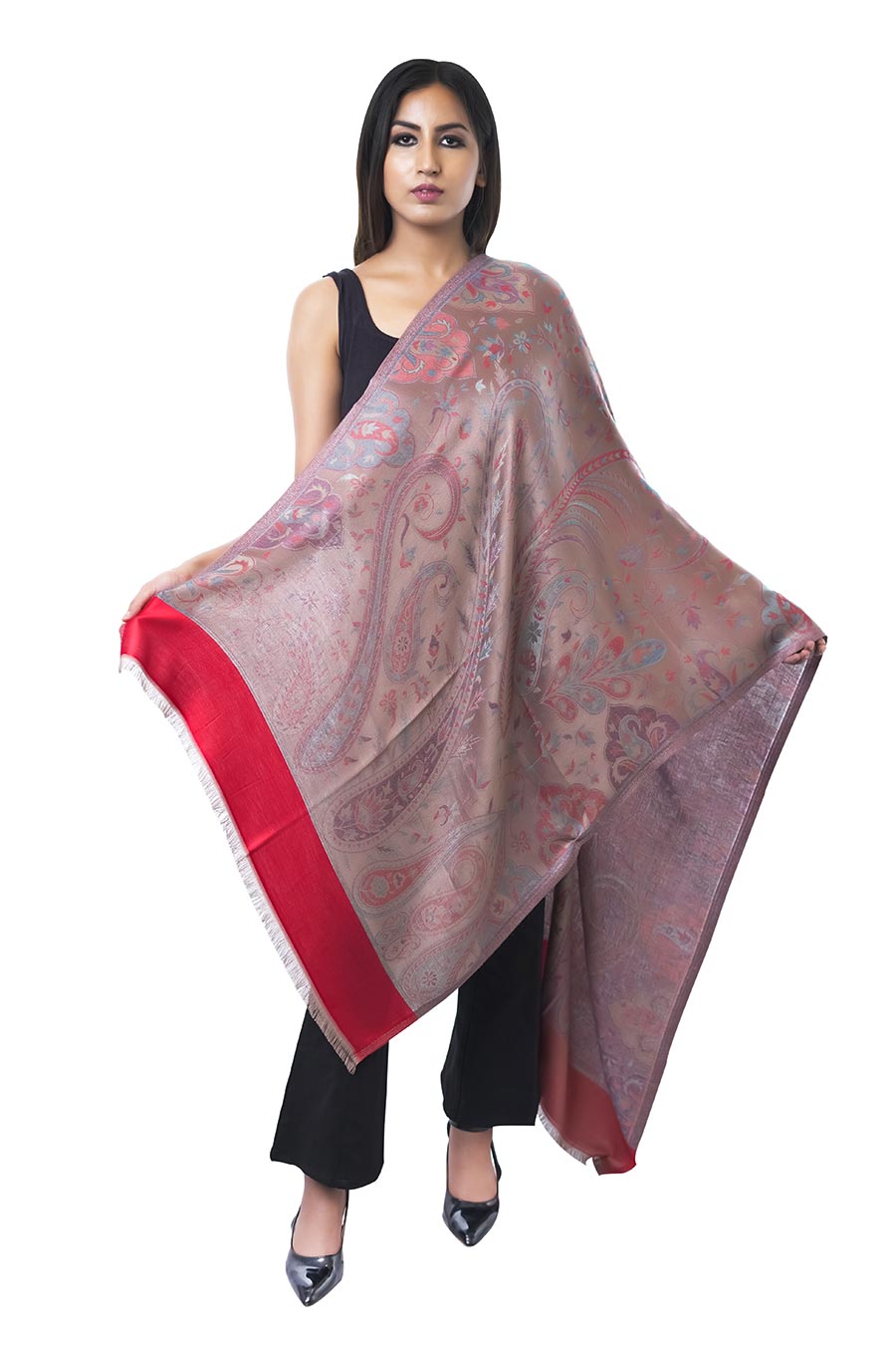 Paisley Artwork Beige Wool Silk Stole