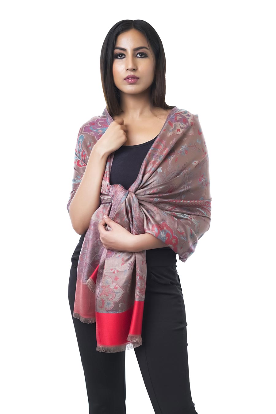 Paisley Artwork Beige Wool Silk Stole
