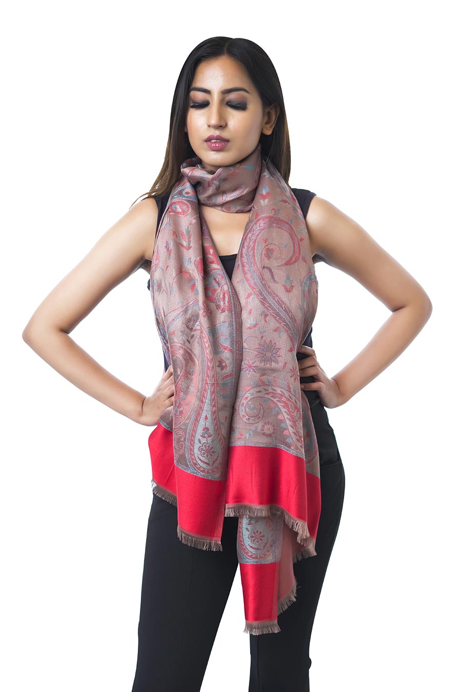 Paisley Artwork Beige Wool Silk Stole