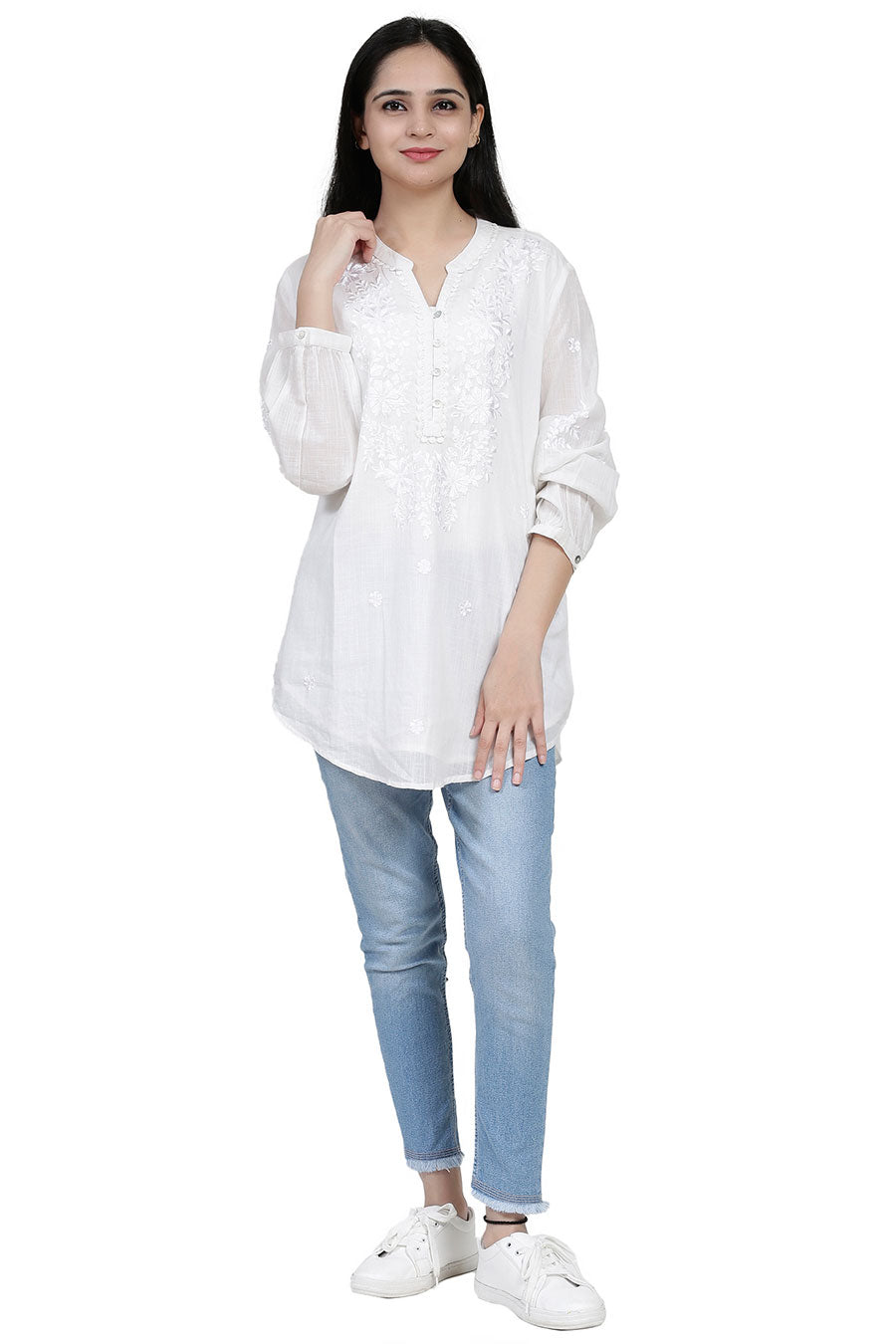 White Cotton Embroidered Top