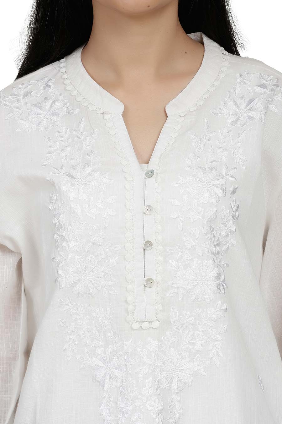 White Cotton Embroidered Top