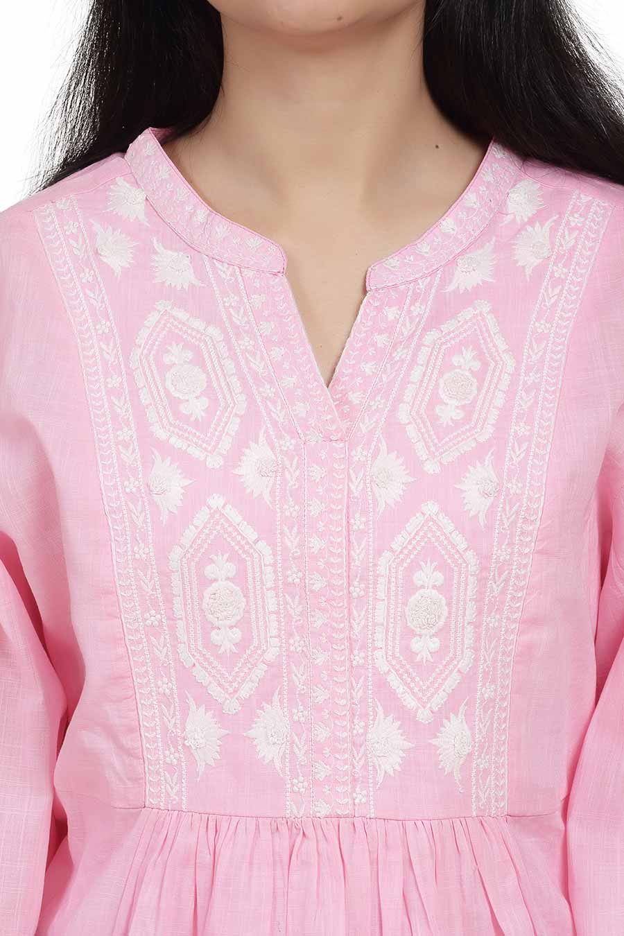 Pink Cotton Embroidered Top