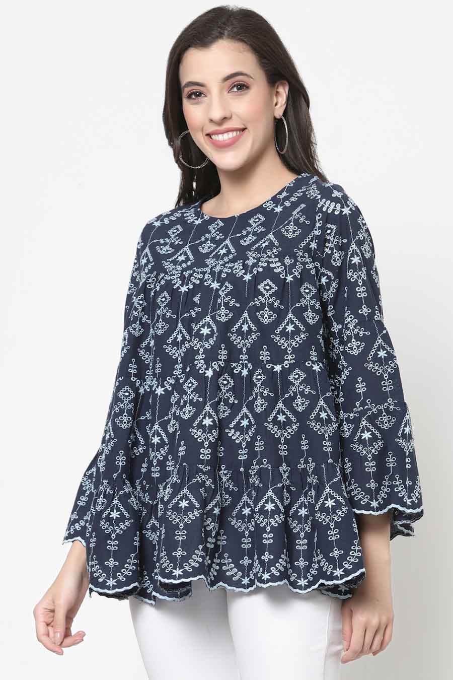 Blue Cotton Embroidered Top