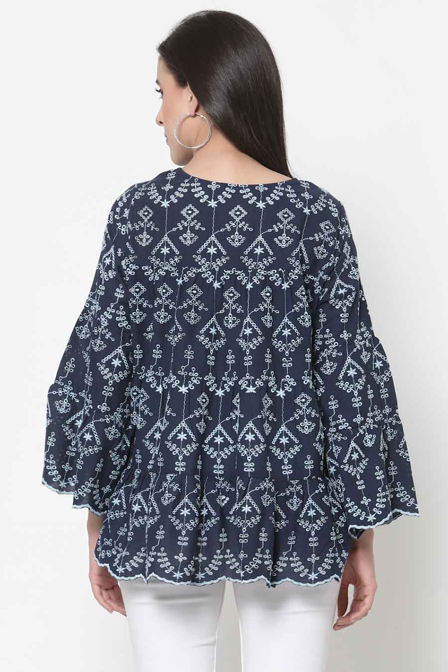 Blue Cotton Embroidered Top