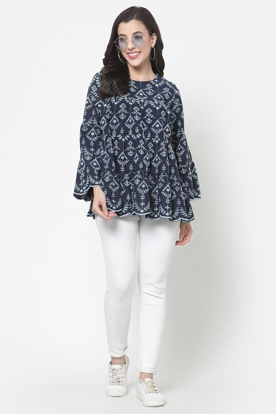 Blue Cotton Embroidered Top