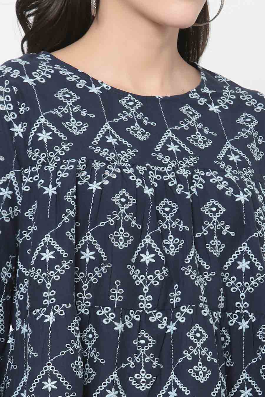 Blue Cotton Embroidered Top