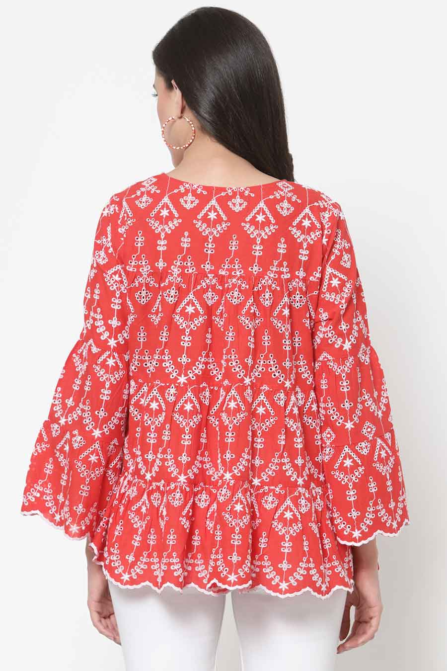 Red Cotton Embroidered Top