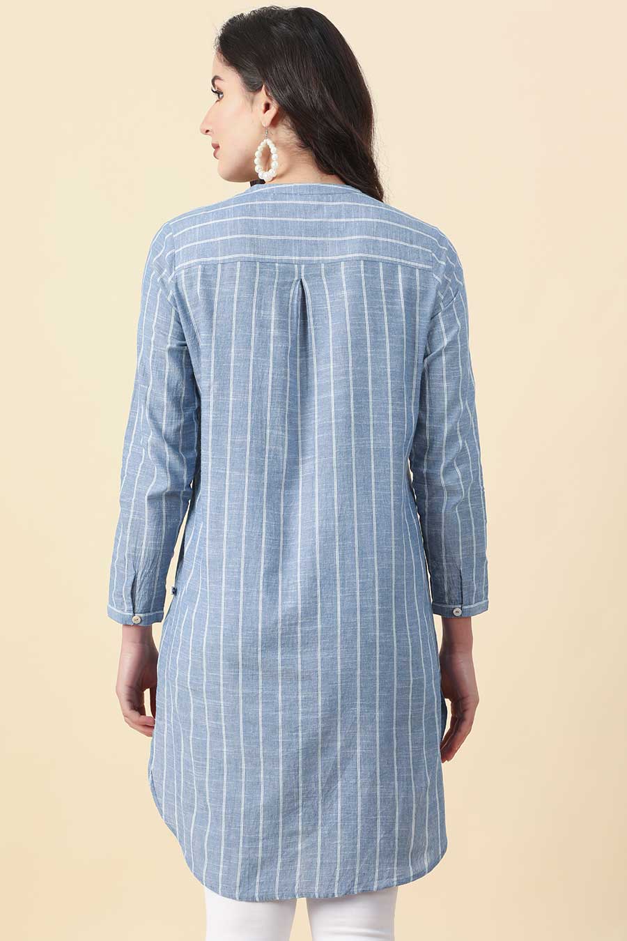 Floral Embroidered Blue Shirt Tunic
