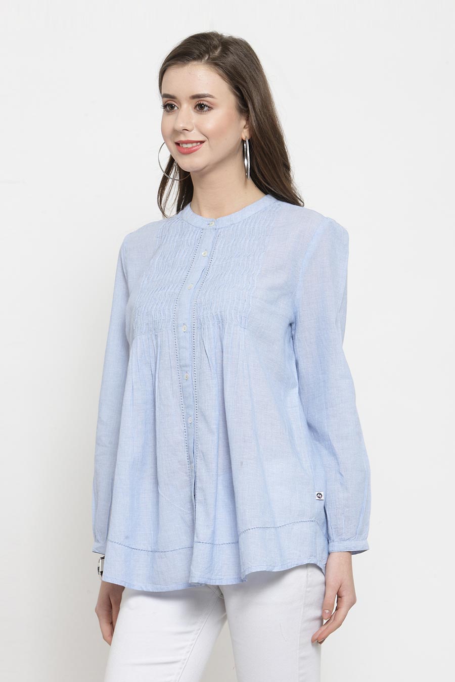 Blue Pintucks Pure Cotton Top