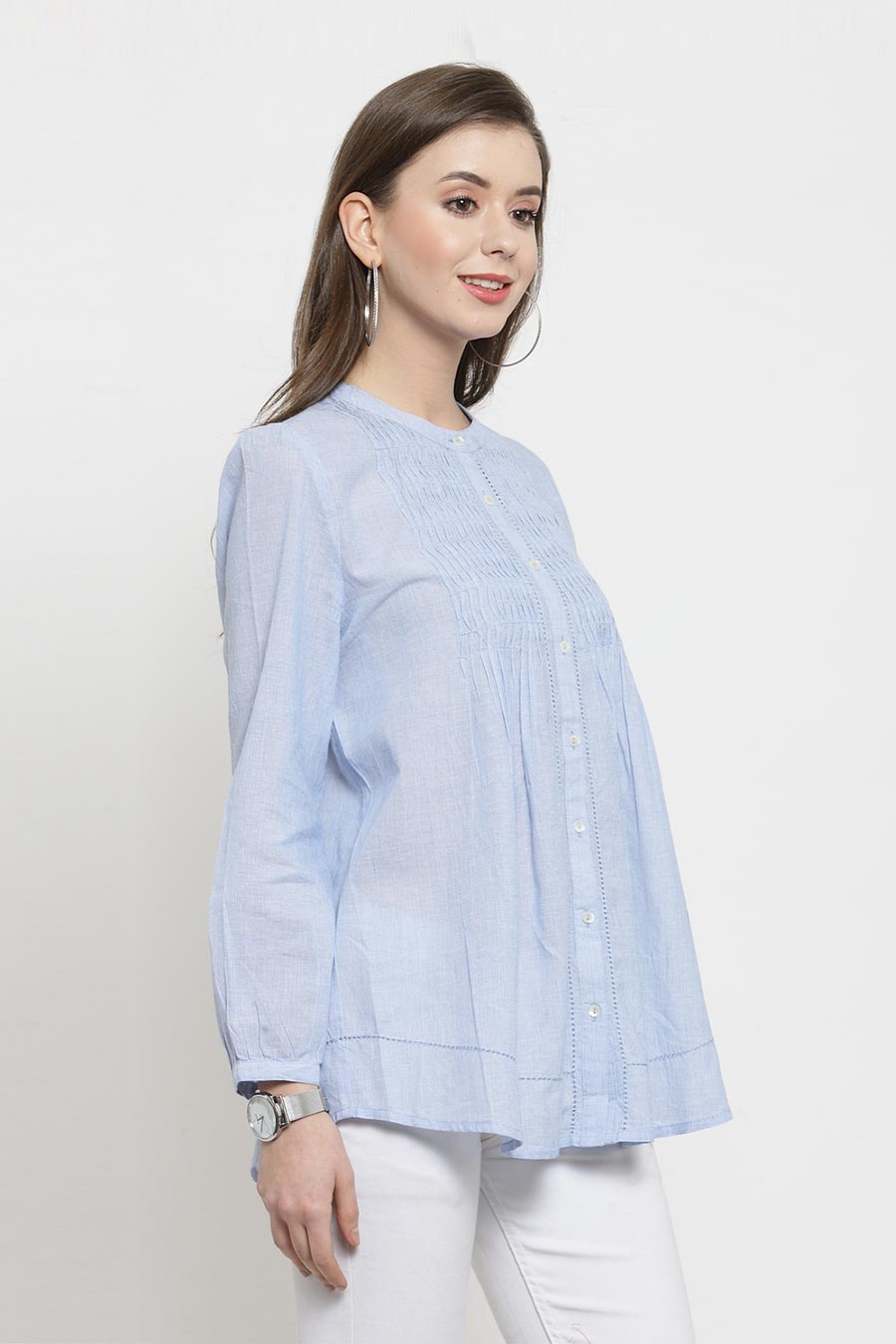 Blue Pintucks Pure Cotton Top