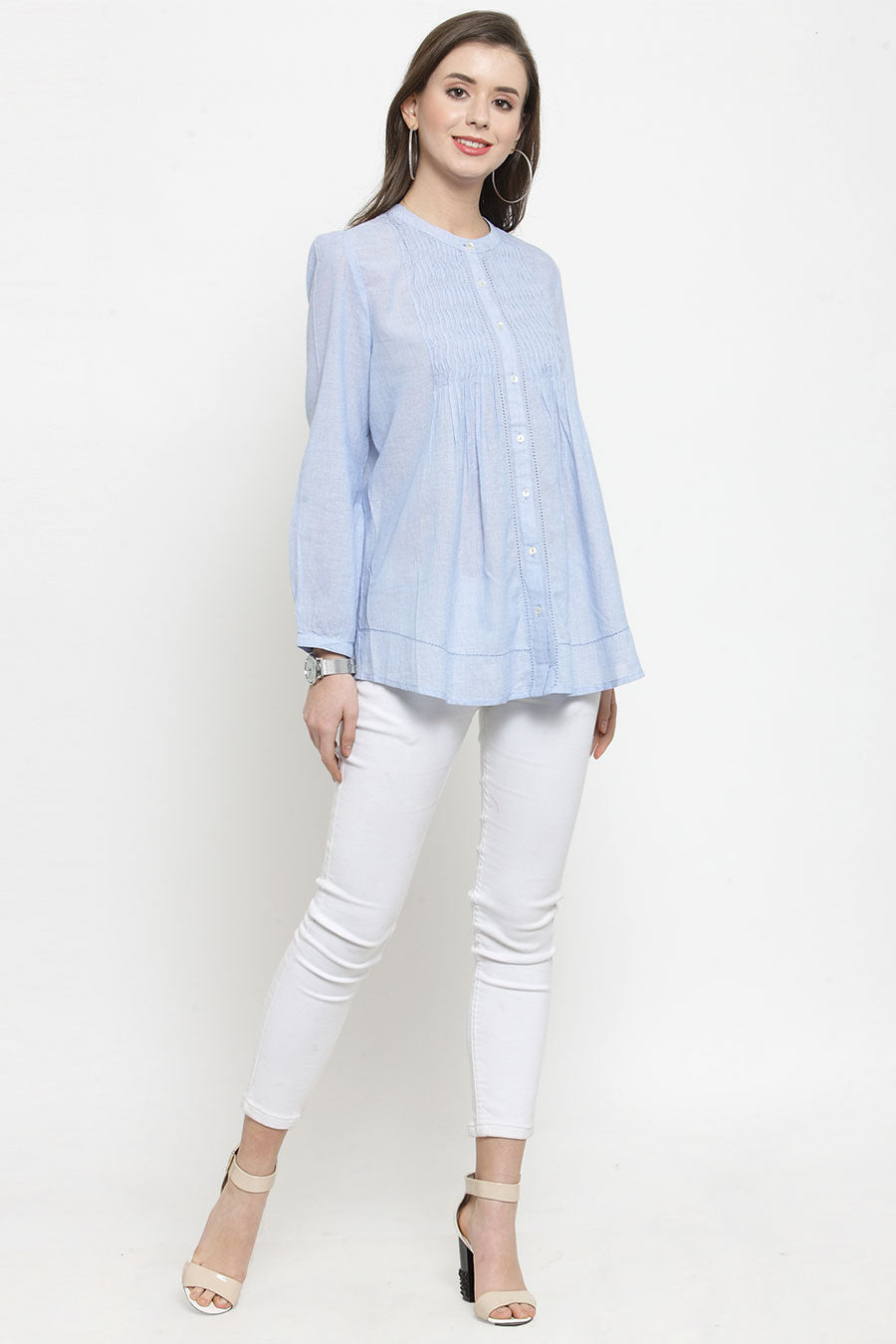 Blue Pintucks Pure Cotton Top
