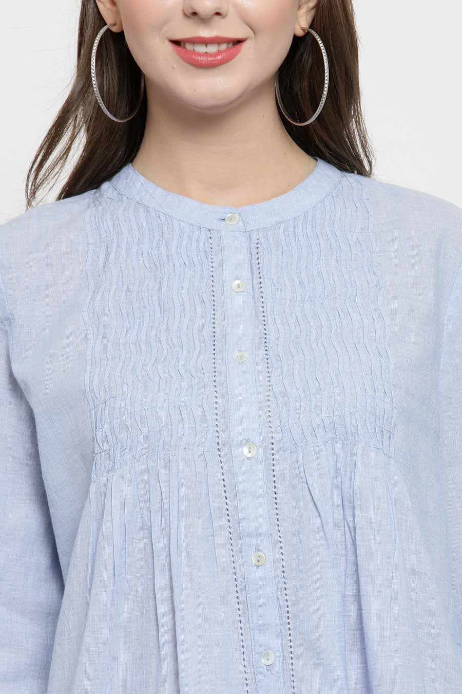 Blue Pintucks Pure Cotton Top