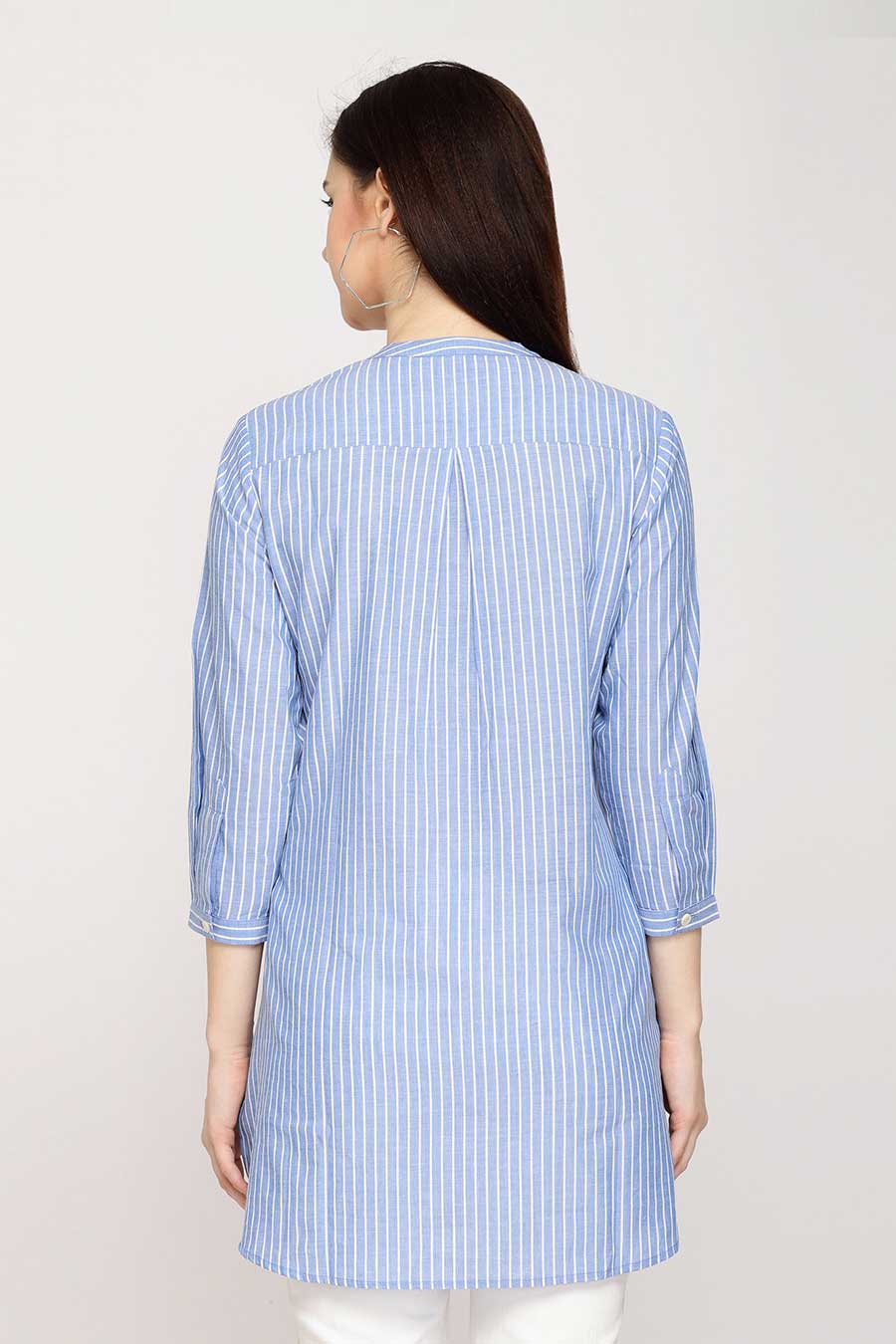 Blue Striped Embroidered Tunic Top