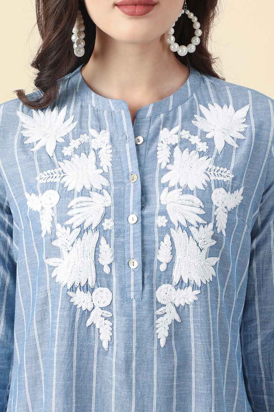 Floral Embroidered Blue Top