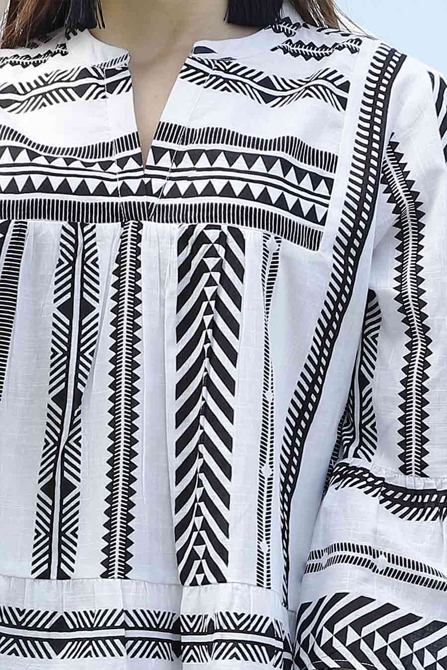 Black Printed Cotton Tiered Dress