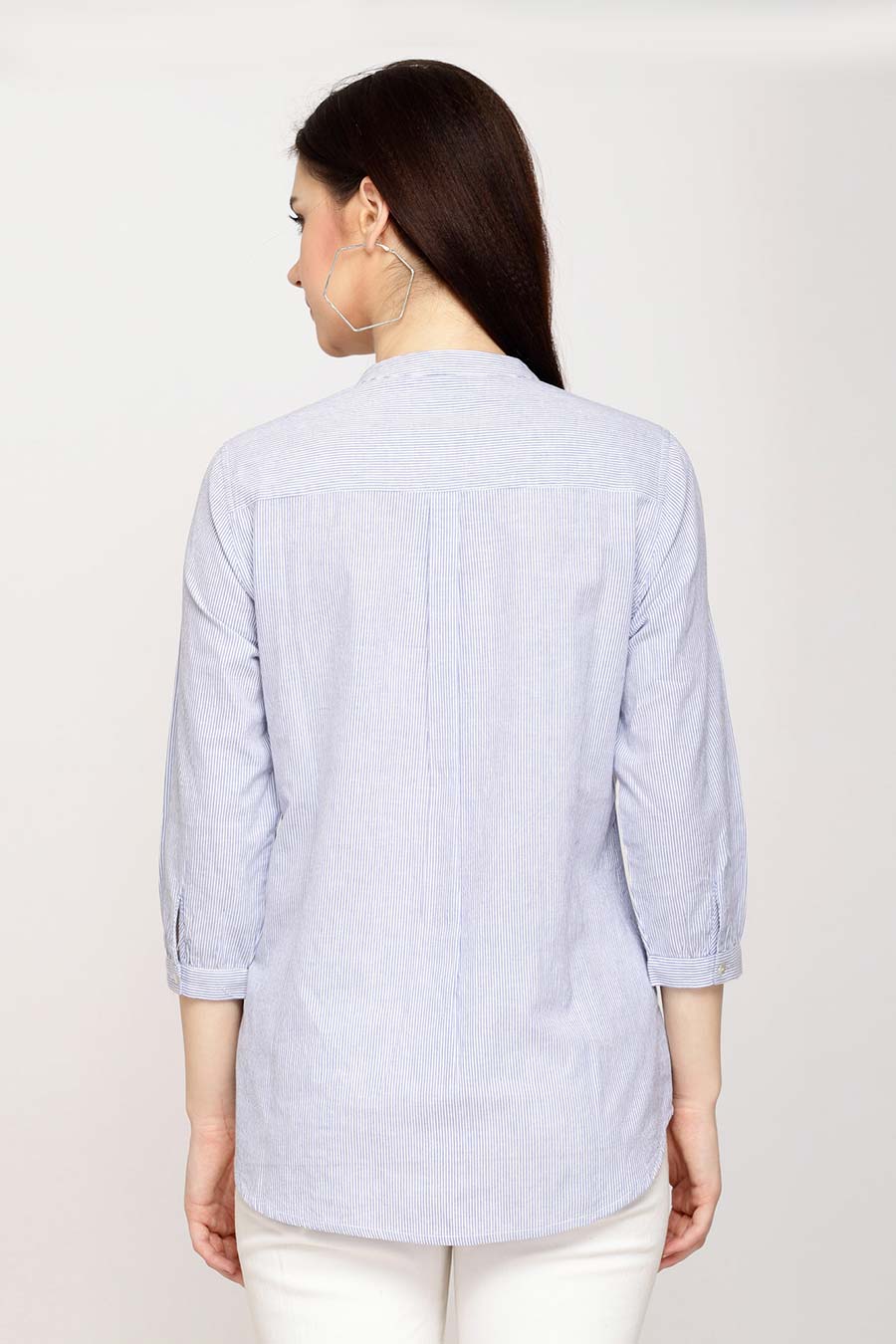 Lace & Pintuck Blue Stripe Shirt Top