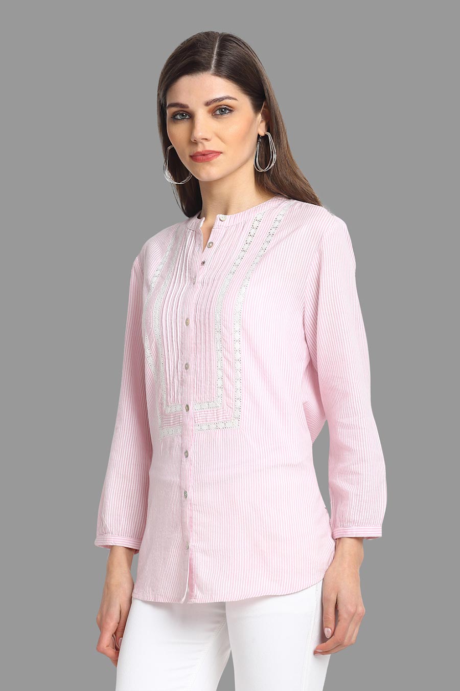 Lace & Pintuck Pink Stripe Shirt Top