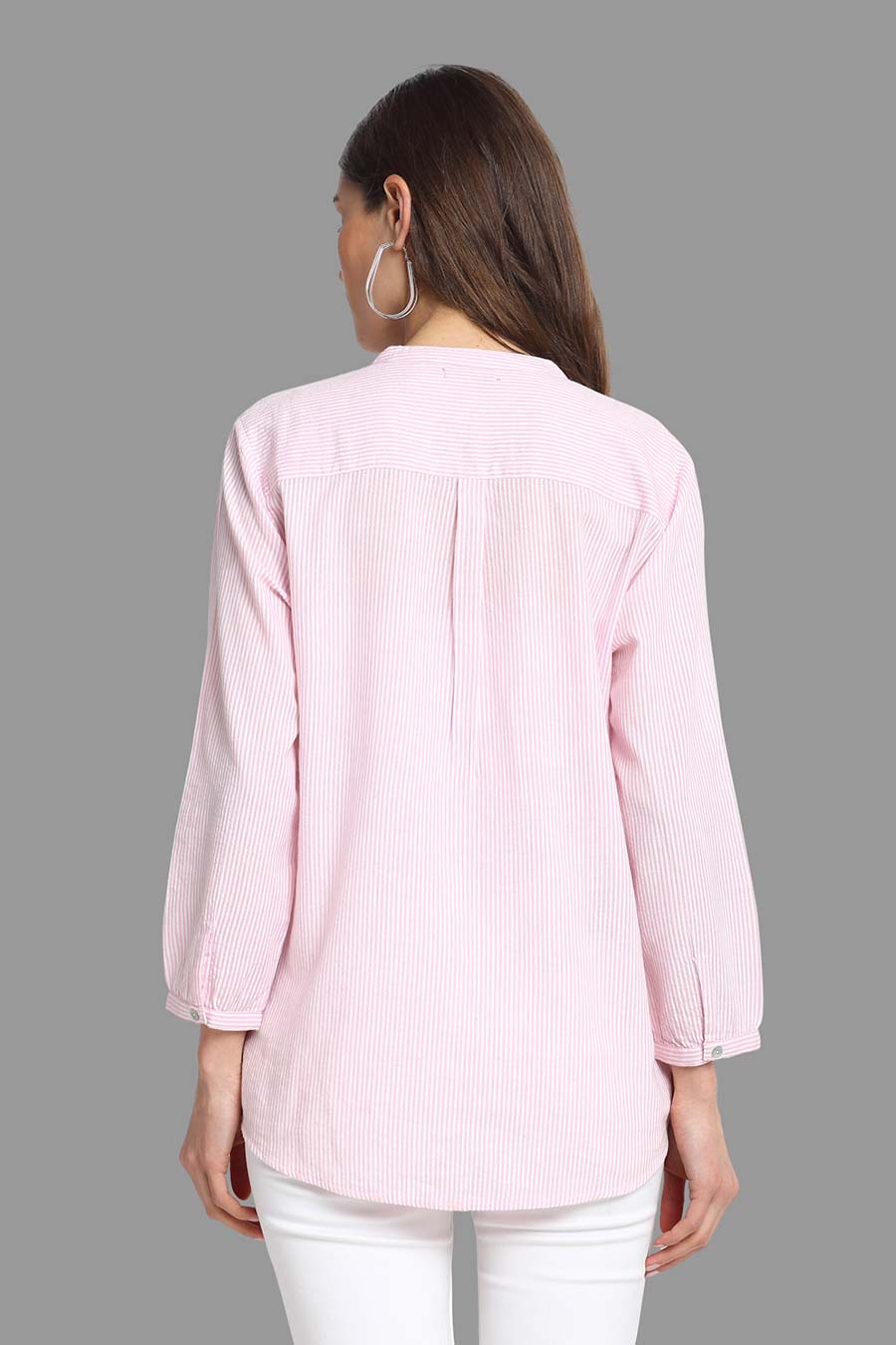 Lace & Pintuck Pink Stripe Shirt Top