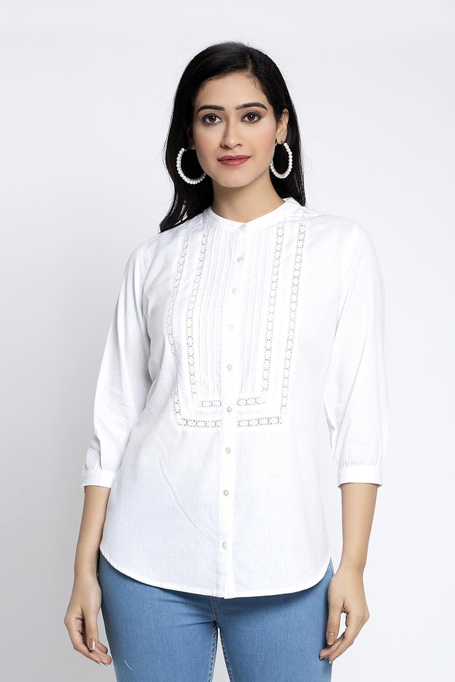 Lace & Pintuck White Shirt Top