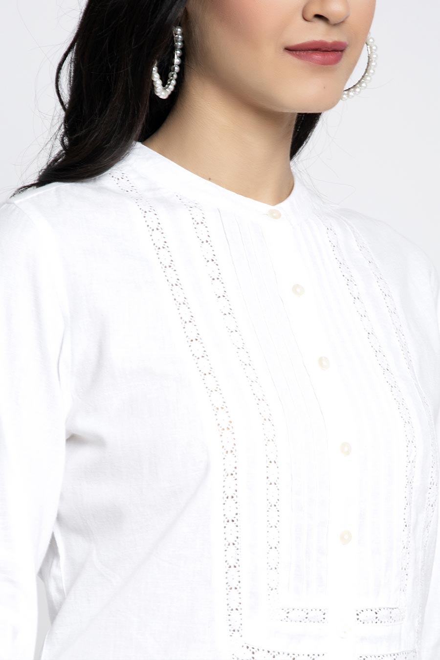 Lace & Pintuck White Shirt Top