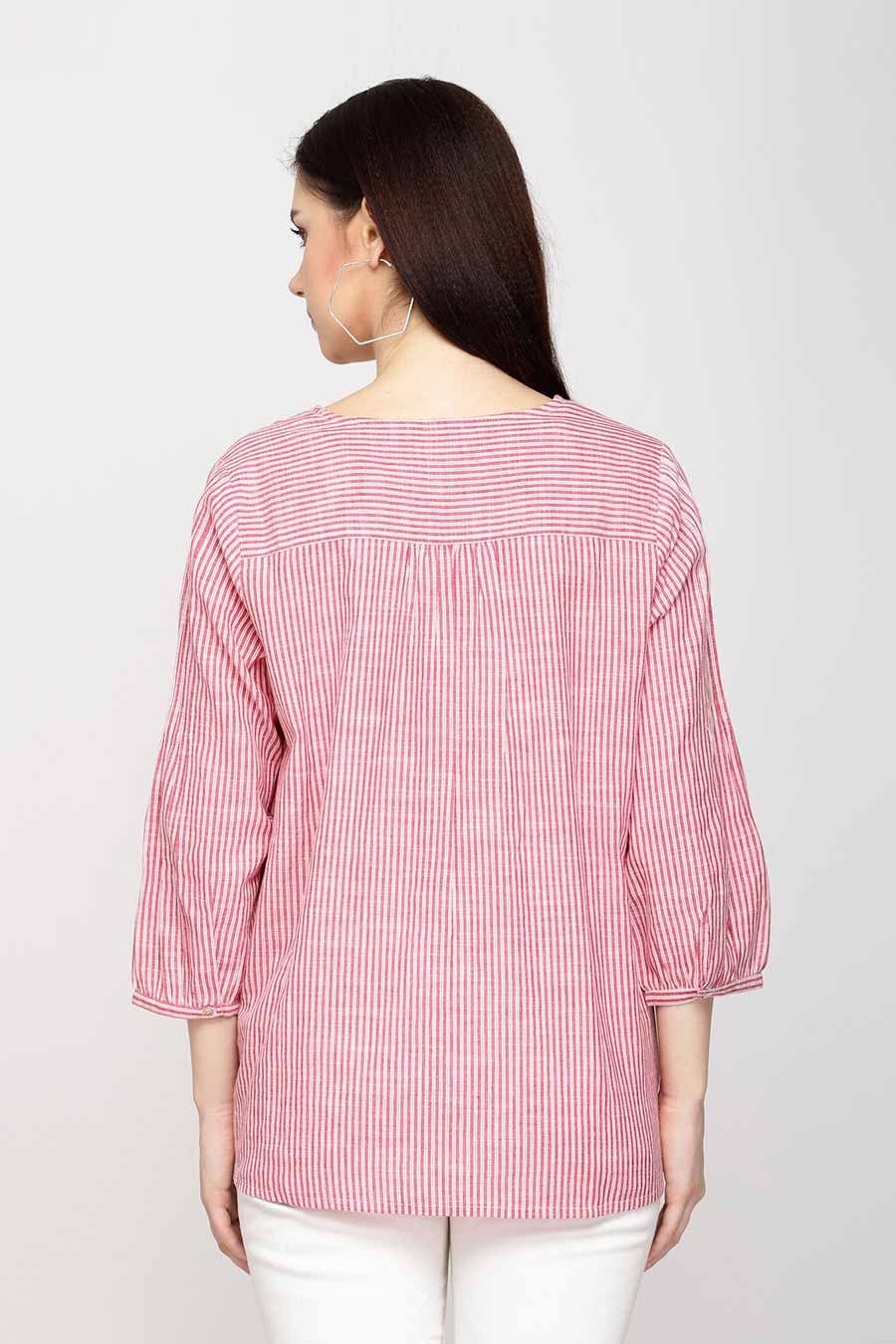 Pink Stripe Embroidered Top
