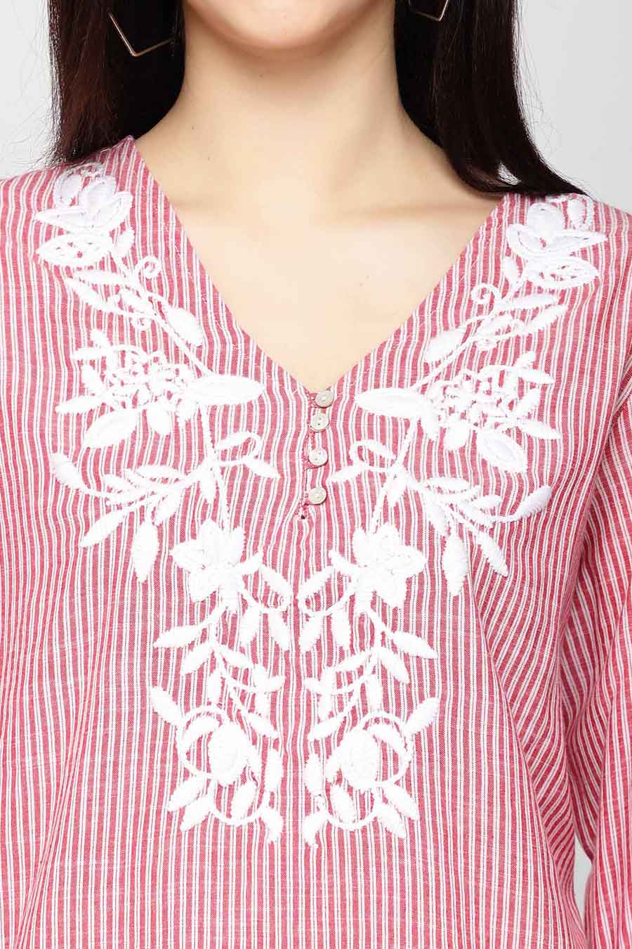 Pink Stripe Embroidered Top