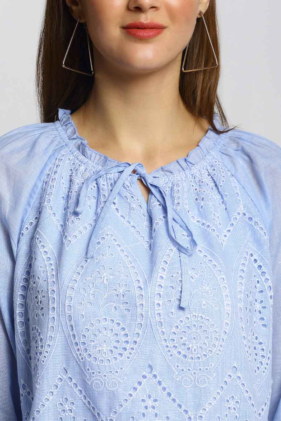 Blue Classic Embroidery Top
