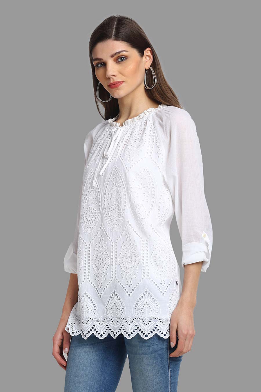 White Classic Embroidery Top
