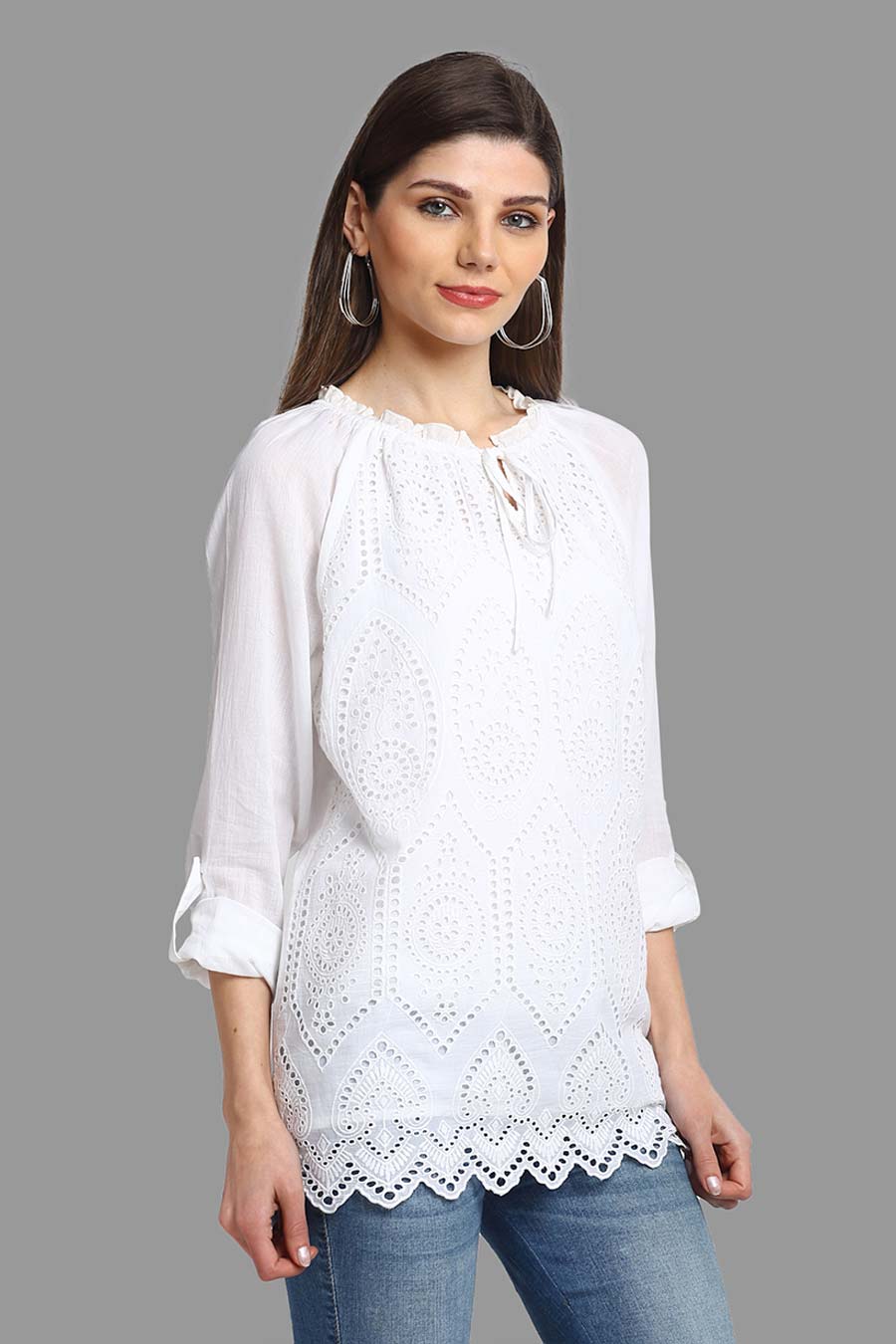 White Classic Embroidery Top