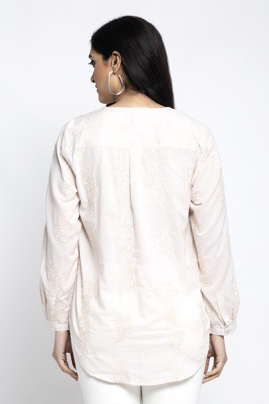 Beige Floral Embroidered Top
