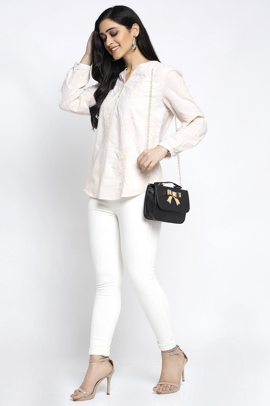 Beige Floral Embroidered Top
