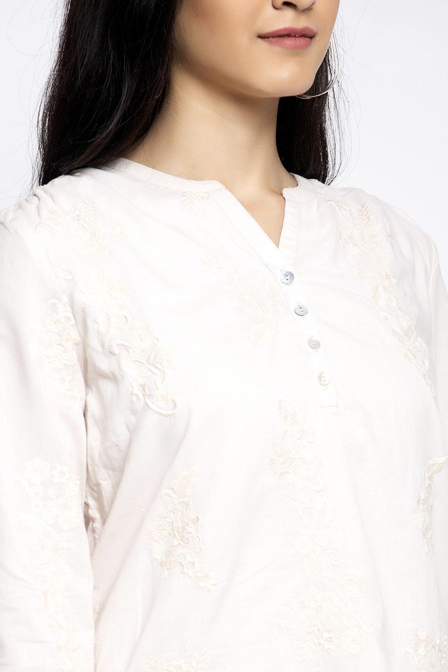 Beige Floral Embroidered Top