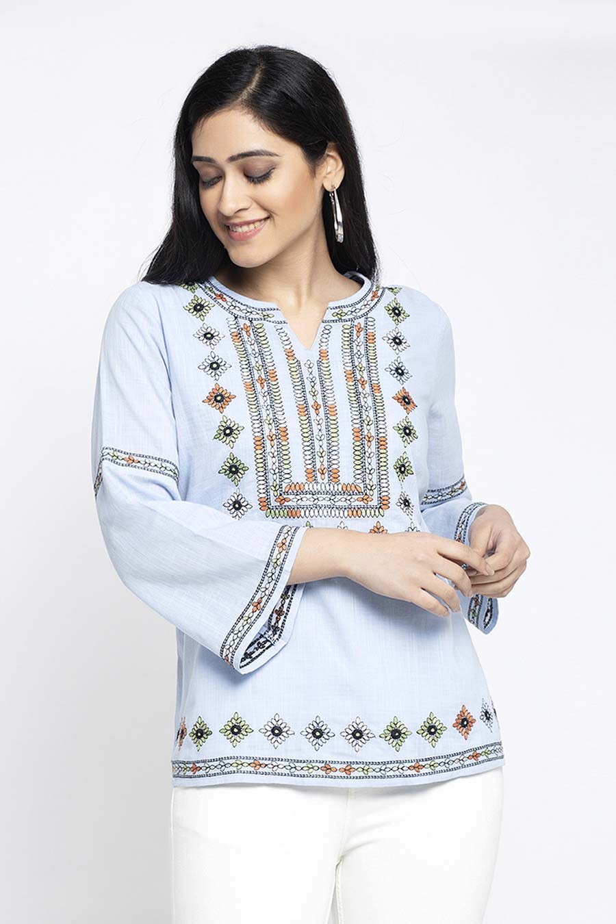 Classic Blue Embroidered Top