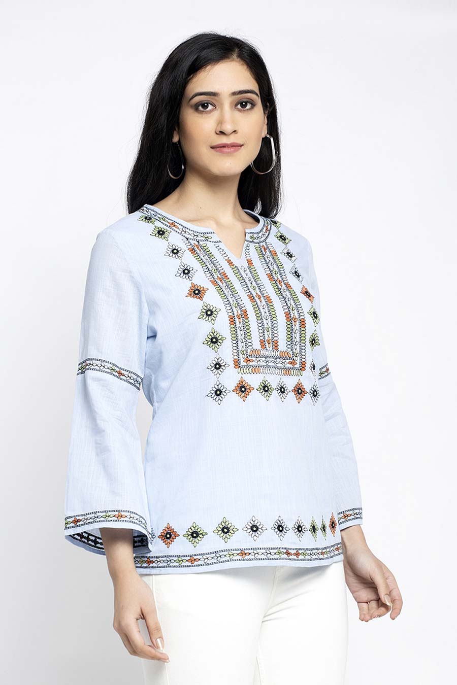 Classic Blue Embroidered Top