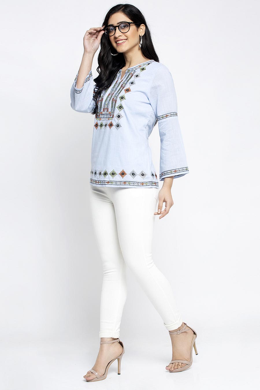 Classic Blue Embroidered Top