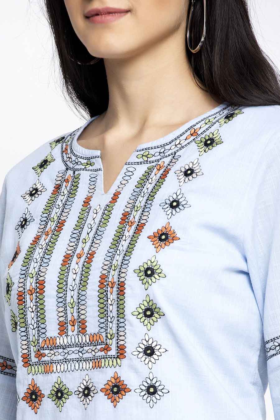 Classic Blue Embroidered Top