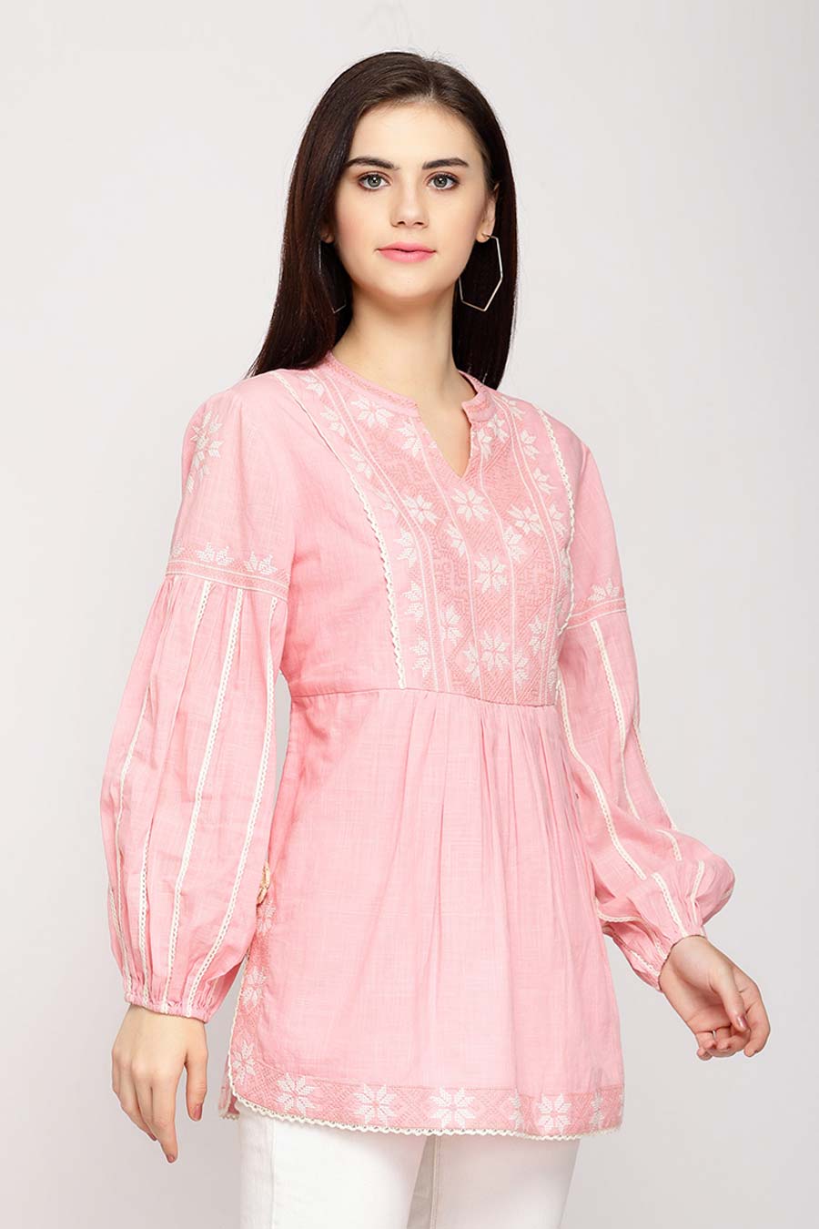Rose Pink Embroidered Cotton Top