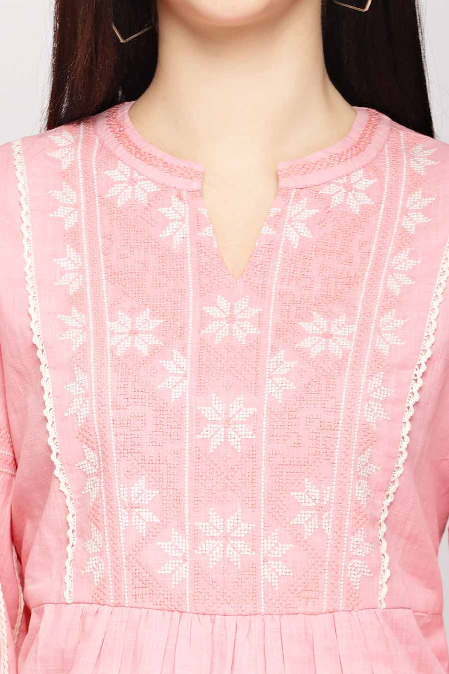 Rose Pink Embroidered Cotton Top