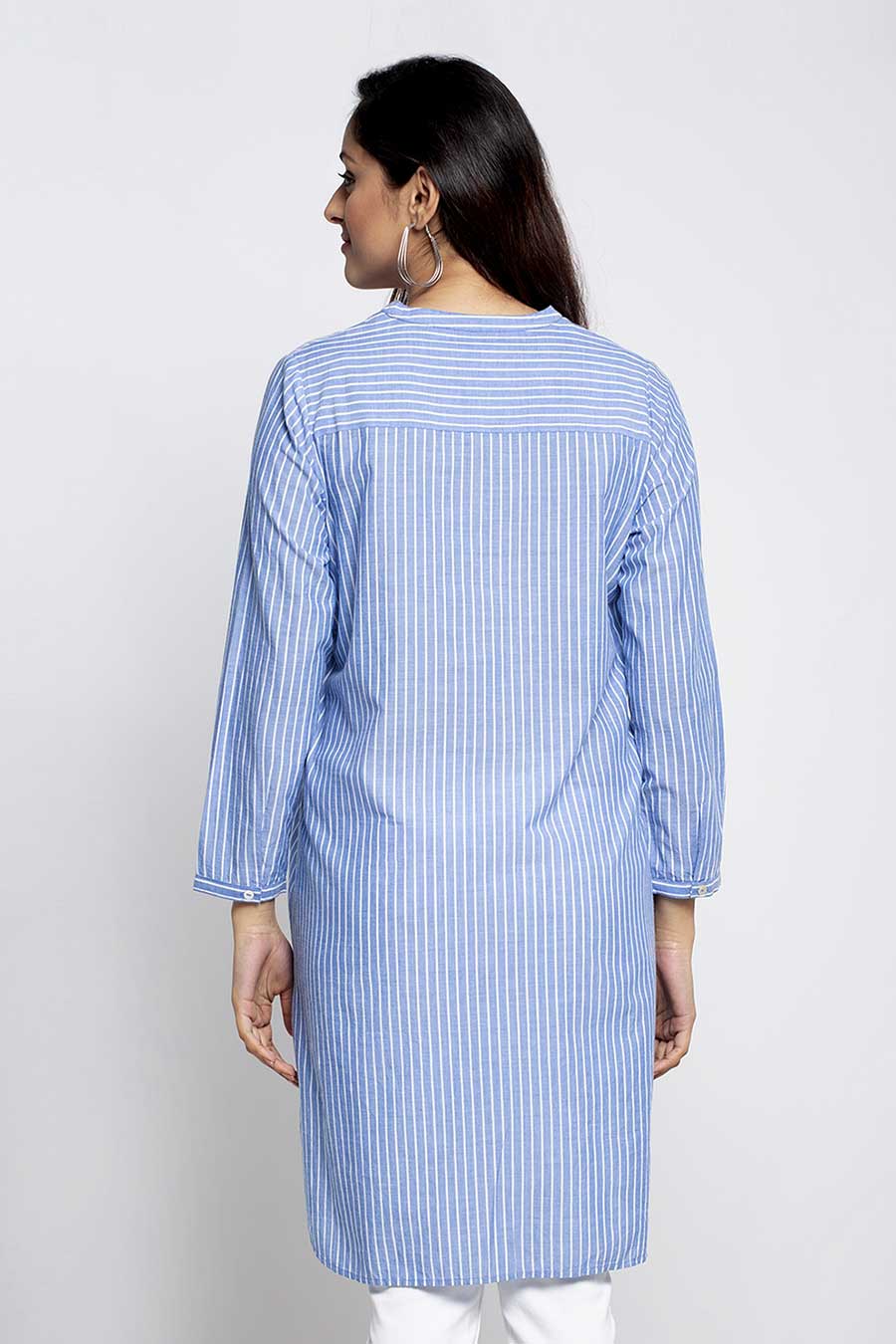 Floral Embroidered Blue Shirt Tunic
