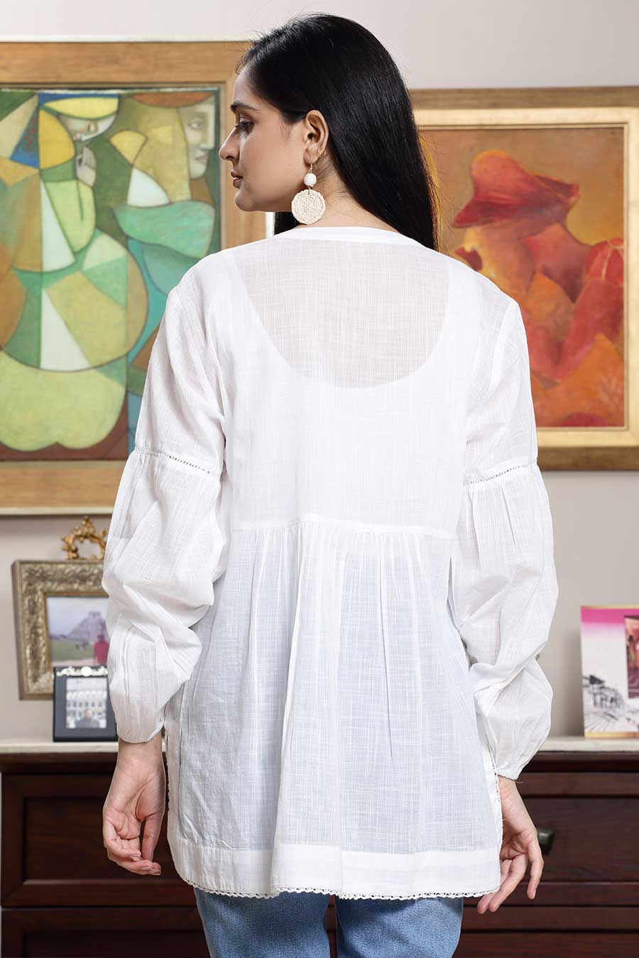 White Cotton Embroidered Top
