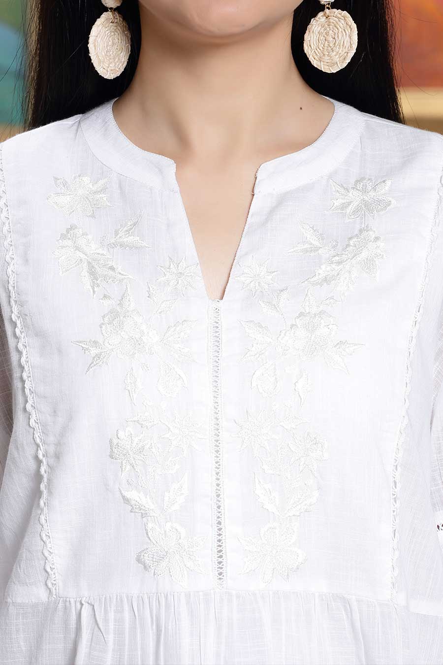 White Cotton Embroidered Top